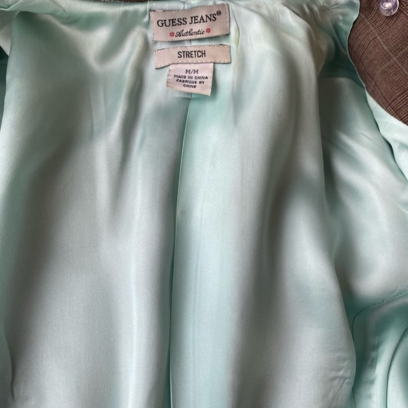 Burgundy plaid designer Blazer with Faux Fur Trim - Picture 16 of 16